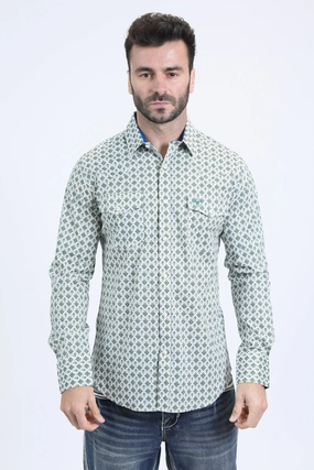 Durable Button Closures stain resistant coating Mens Western Modern Fit Cotton/Spandex Long Sleeve White Shirt with Snaps