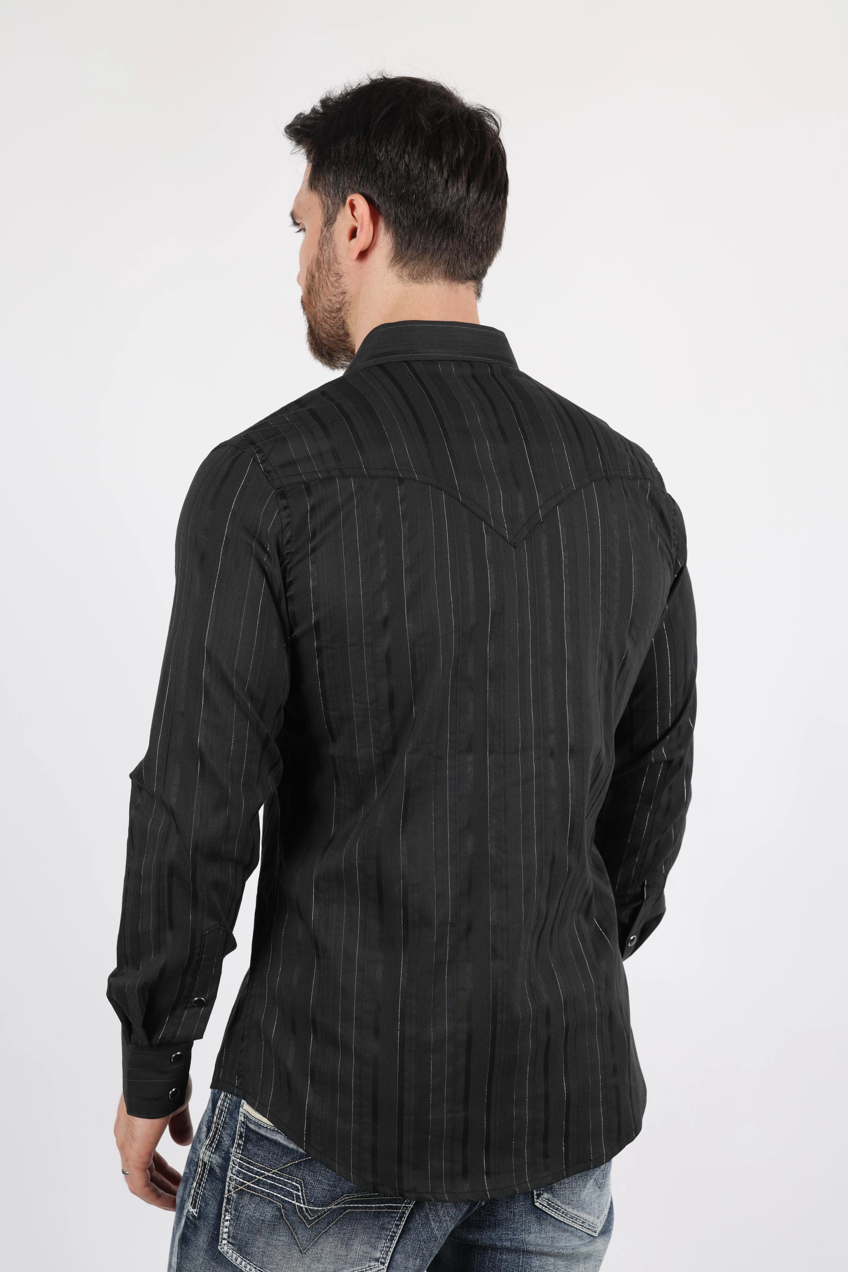 Cruise Collection Two Tone Stitching Mens Modern Fit Stretch Lurex Western Long Sleeve Shirt