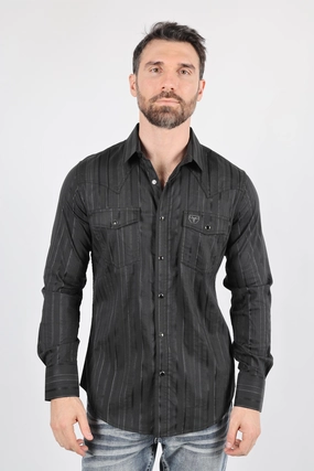 Ruffle Edge Mens Modern Fit Stretch Lurex Western Long Sleeve Shirt