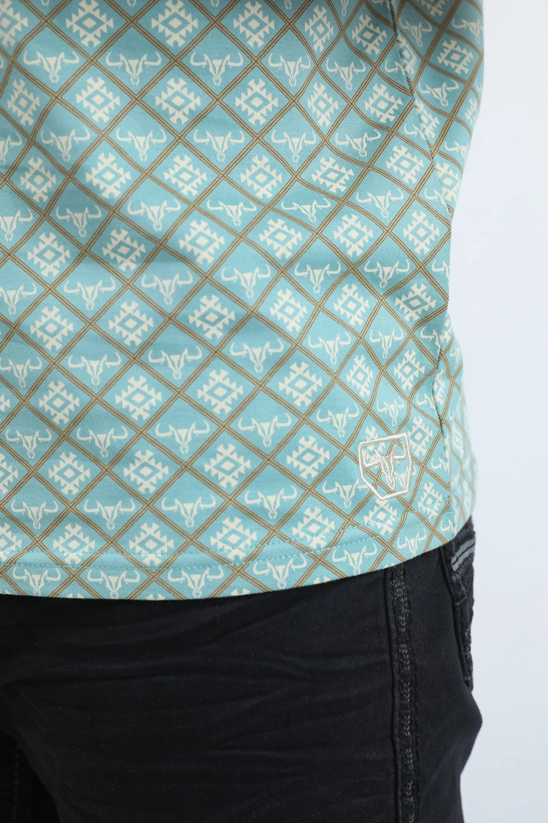 Colorfast Technology Mens Modern Fit Stretch Cotton Blue Polo with Aztec Print