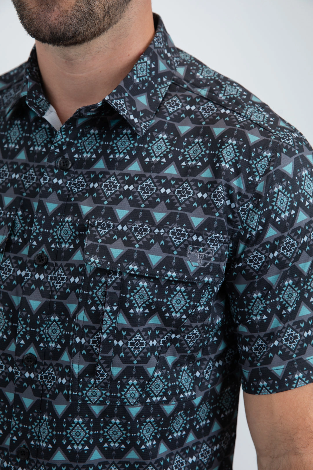 Chill Layer color block Mens Performance Classic Fit Short Sleeve Black Shirt