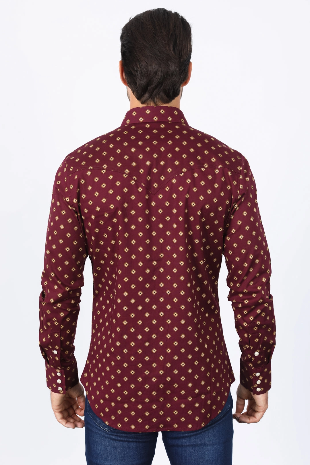 Casual Day Mens Western Modern Fit Wine Long Sleeve Shirt with Snaps