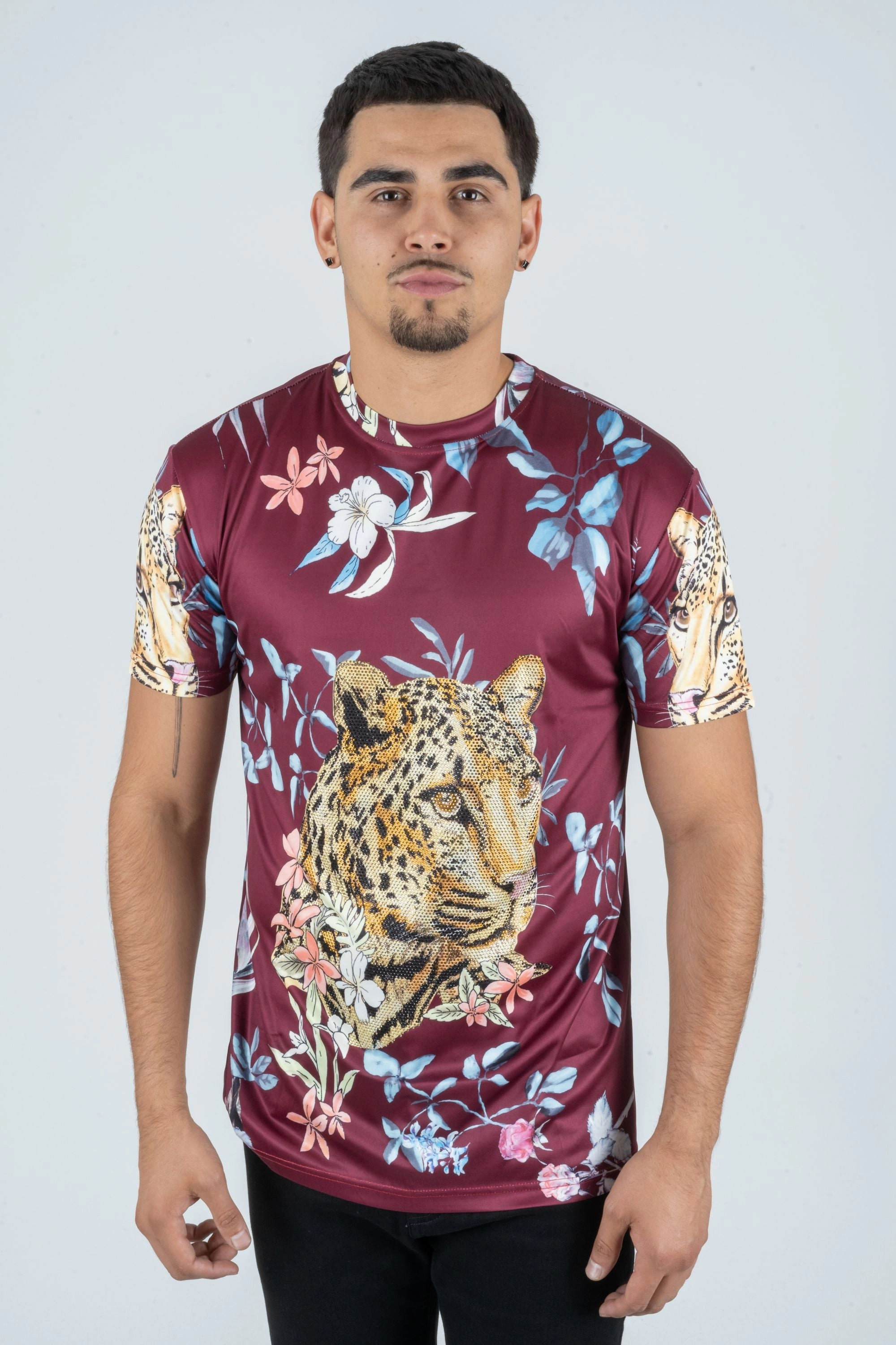 Comfy Layer Wear Men's Cotton Wine Rhinestone T-shirt