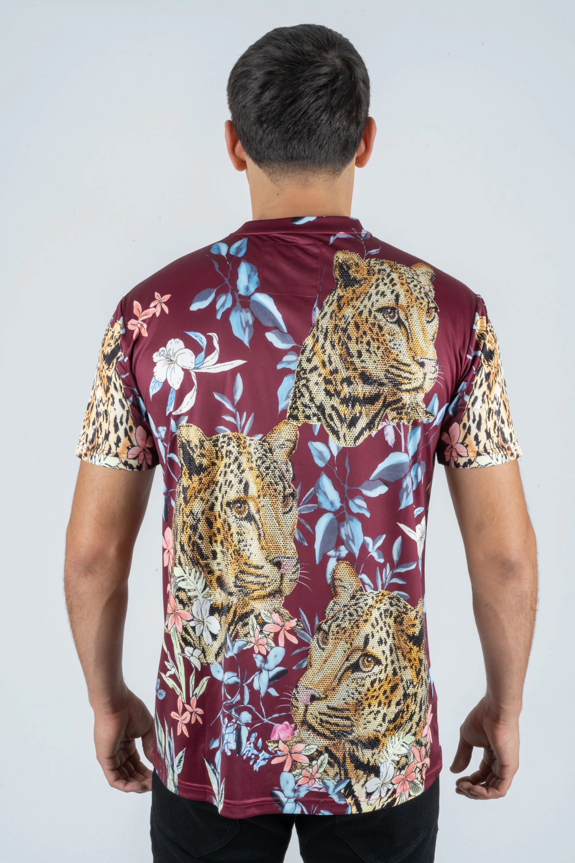 Men's Cotton Wine Rhinestone T-shirt regular but not boring Wide Neck Opening