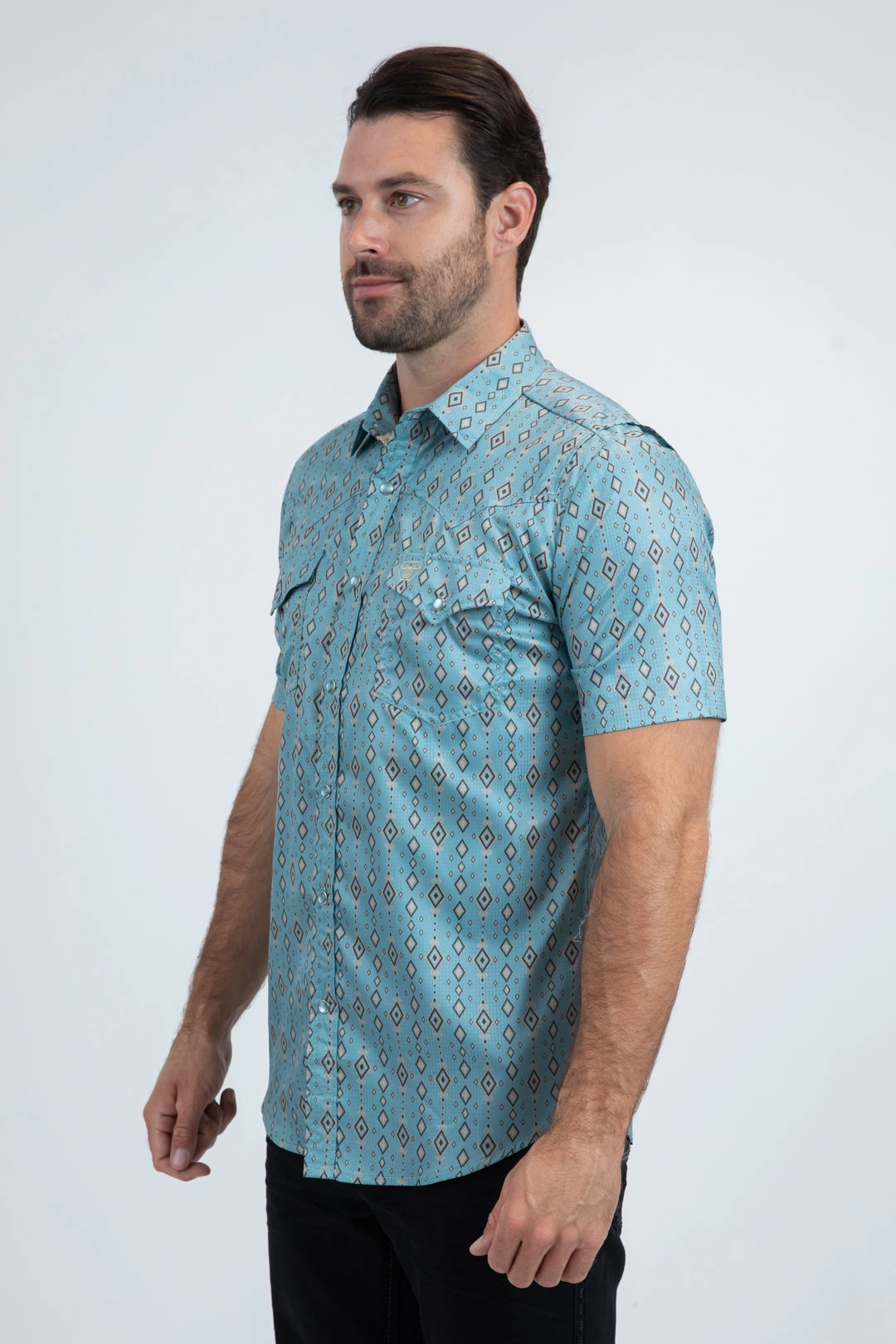 Men's Performance Western Short Sleeve Blue Shirt Work From Home