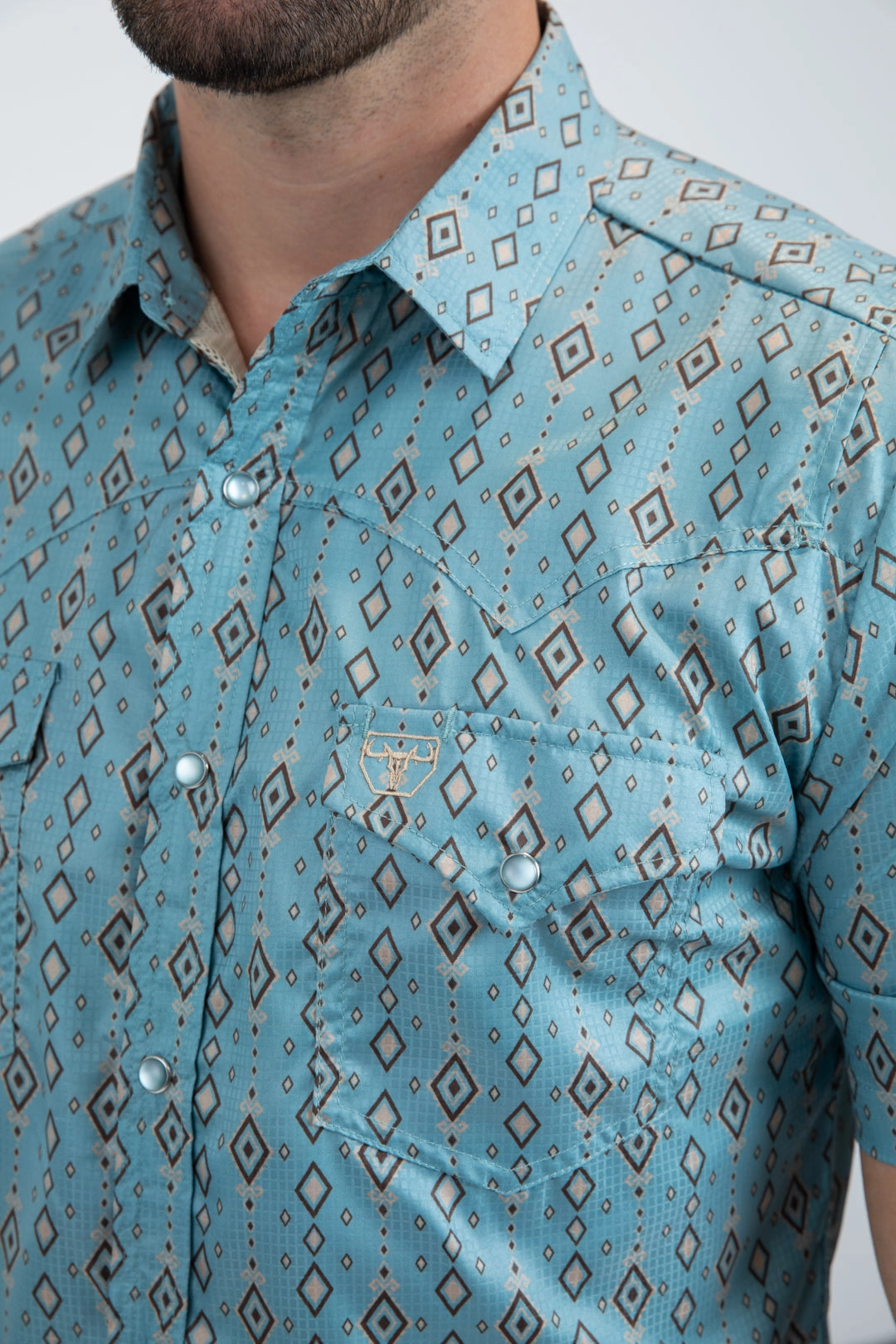 Earthy Hue Men's Performance Western Short Sleeve Blue Shirt