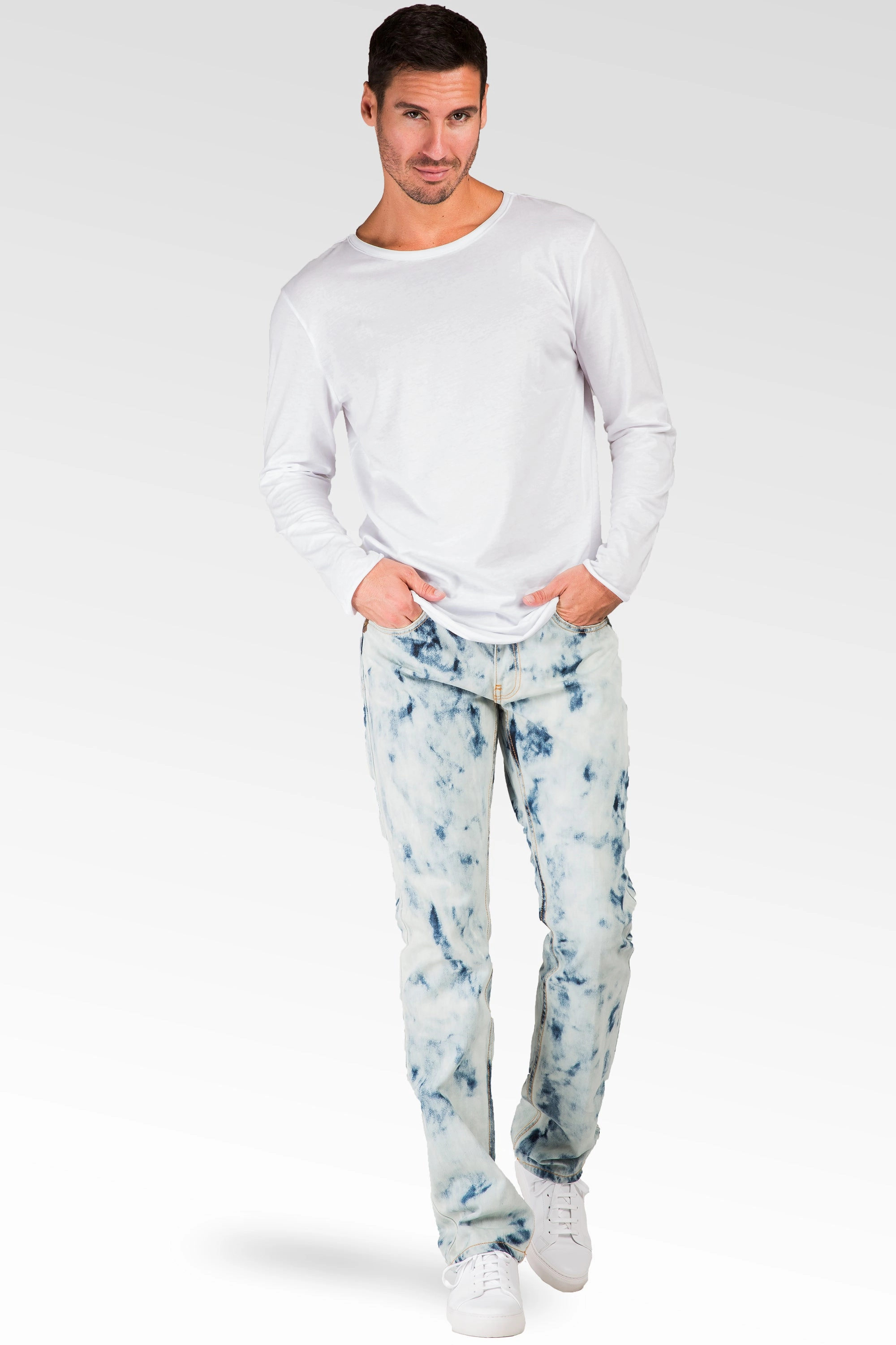 Antibacterial Finish Planet Care Slim Straight Abstract Bleached Wash Premium Denim Signature 5 Pocket Jeans