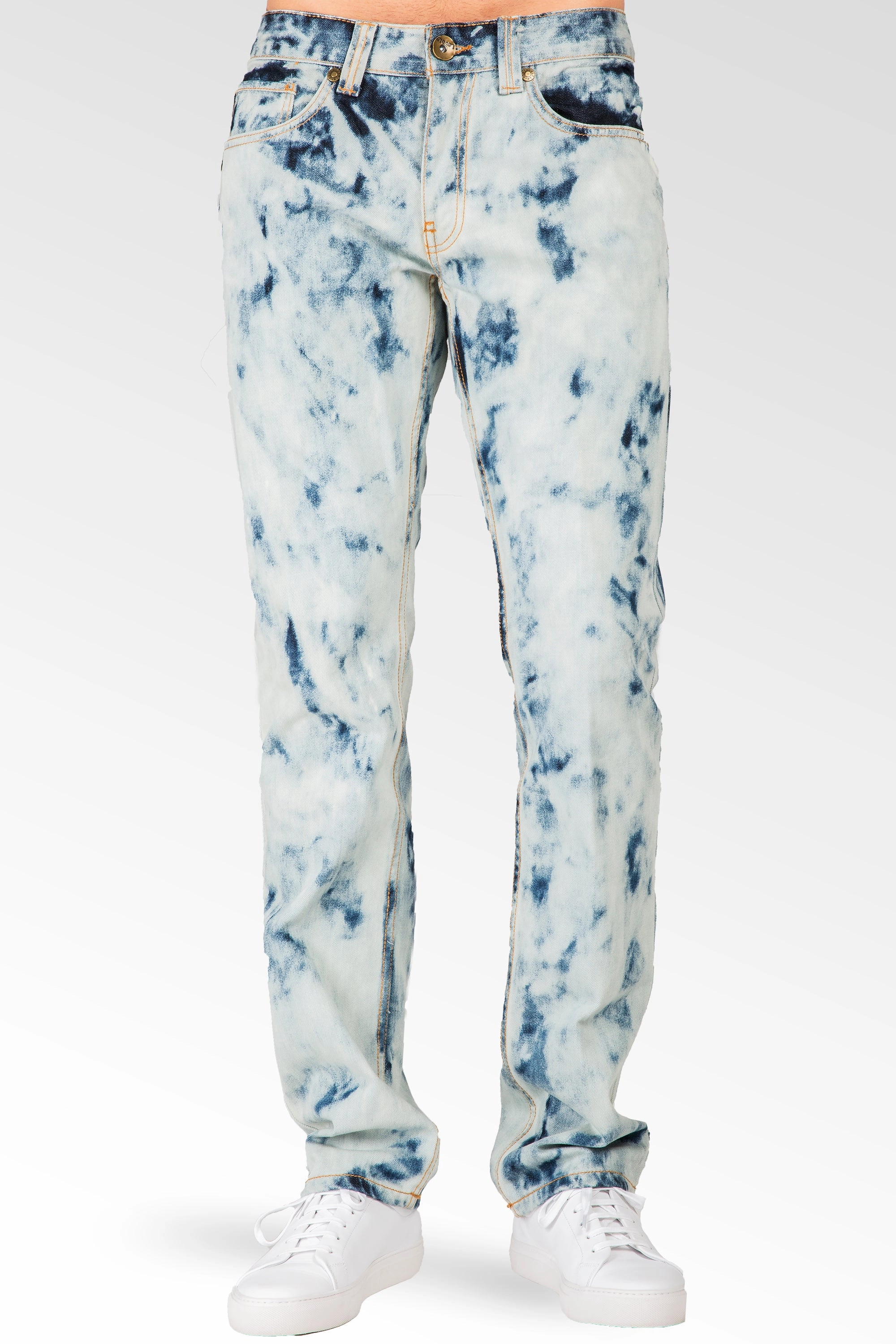 Slim Straight Abstract Bleached Wash Premium Denim Signature 5 Pocket Jeans Royal Mode