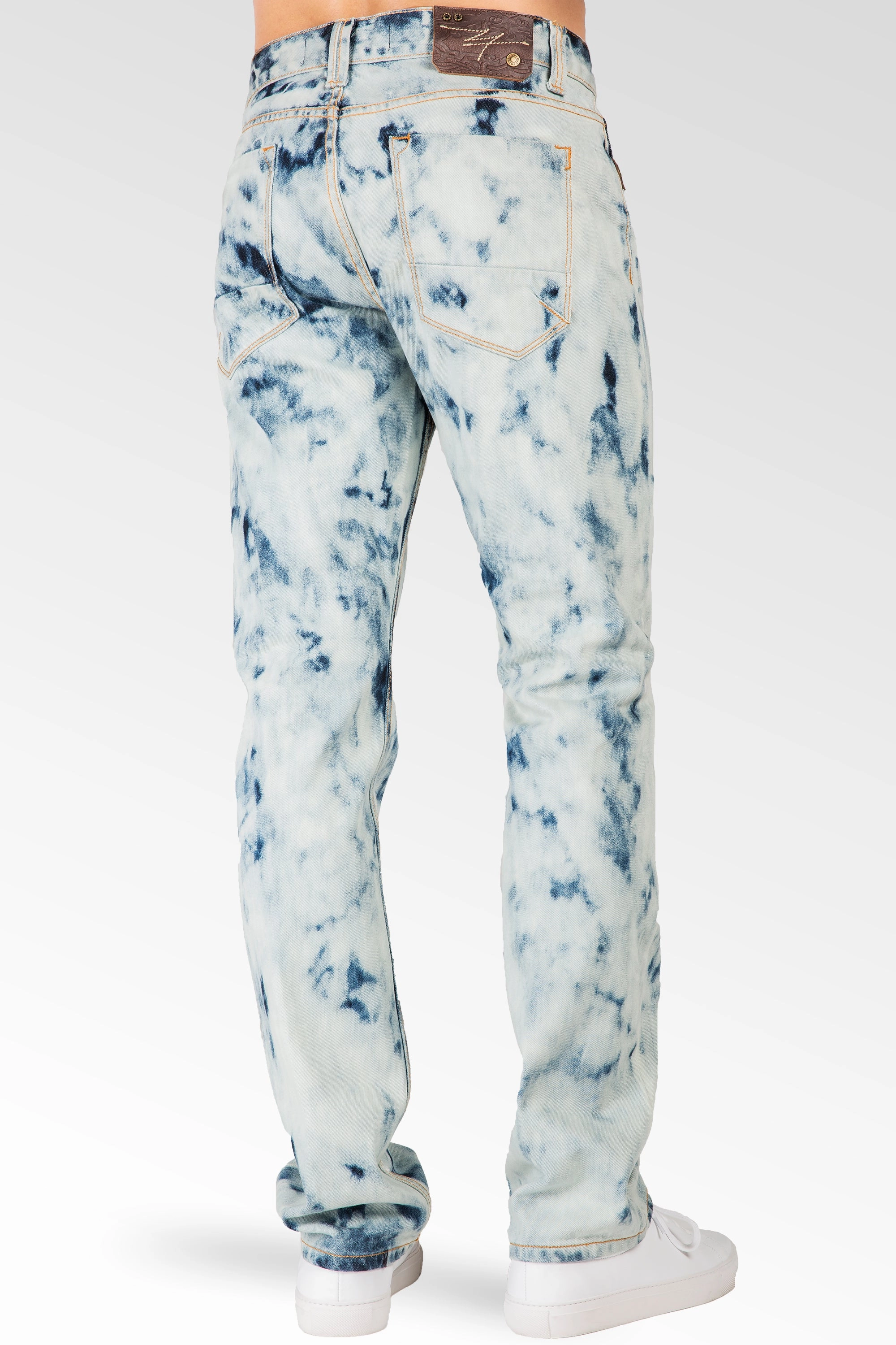 LowMaintenanceFabric Slim Straight Abstract Bleached Wash Premium Denim Signature 5 Pocket Jeans