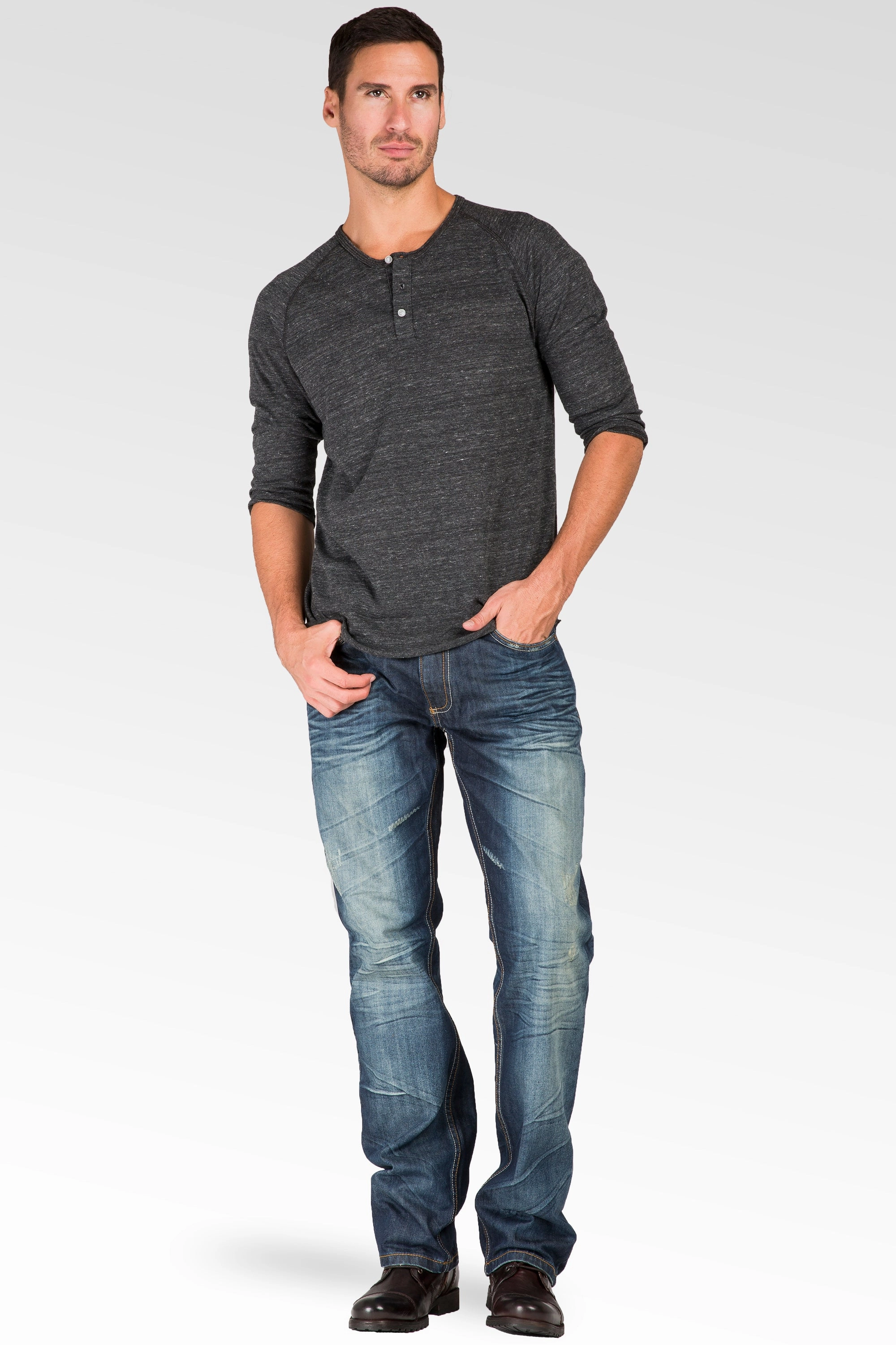 Inner Glow Slim Straight Dark Tinted Blue Hand Rub Premium Denim Signature 5 Pocket Jeans Wrinkle Whiskering