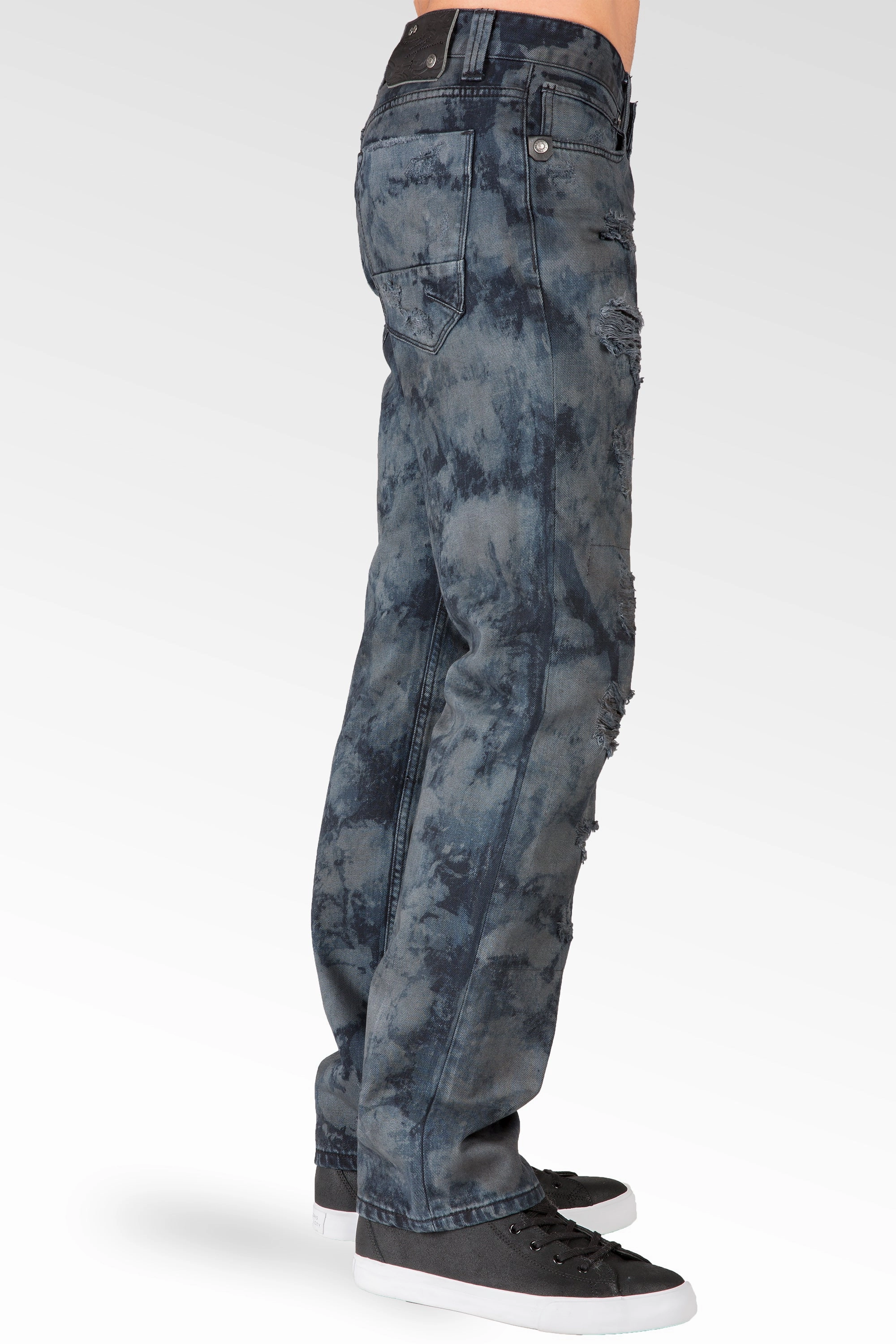 FlexibleCuff Slim Straight Midnight Blue Premium Denim Signature 5 Pocket Jeans Distressed Bleach Spotting