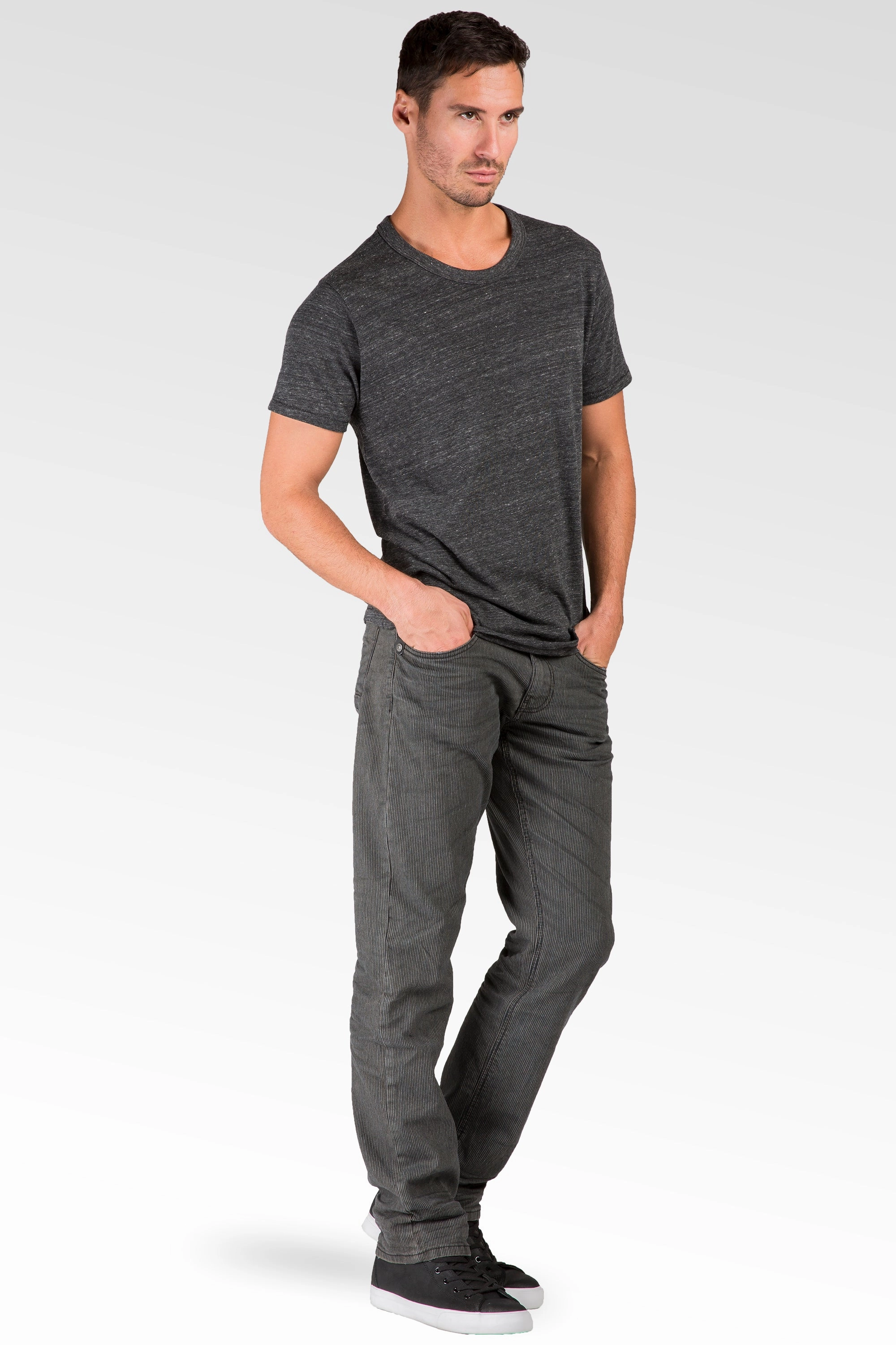 Slim Straight Premium Black Stretch Woven Vintage Wash Signature 5 pocket jeans Thin Textured Stripe Classic Jeans