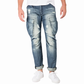 Slim Straight Premium Denim Distressed Cargo Pocket Jeans Intense Blast EcoDyeProcess