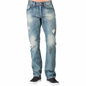 Athletic Wear Slim Straight Premium Denim Rip & Tear Signature 5 Pocket Jeans Paint Smudging Sanding
