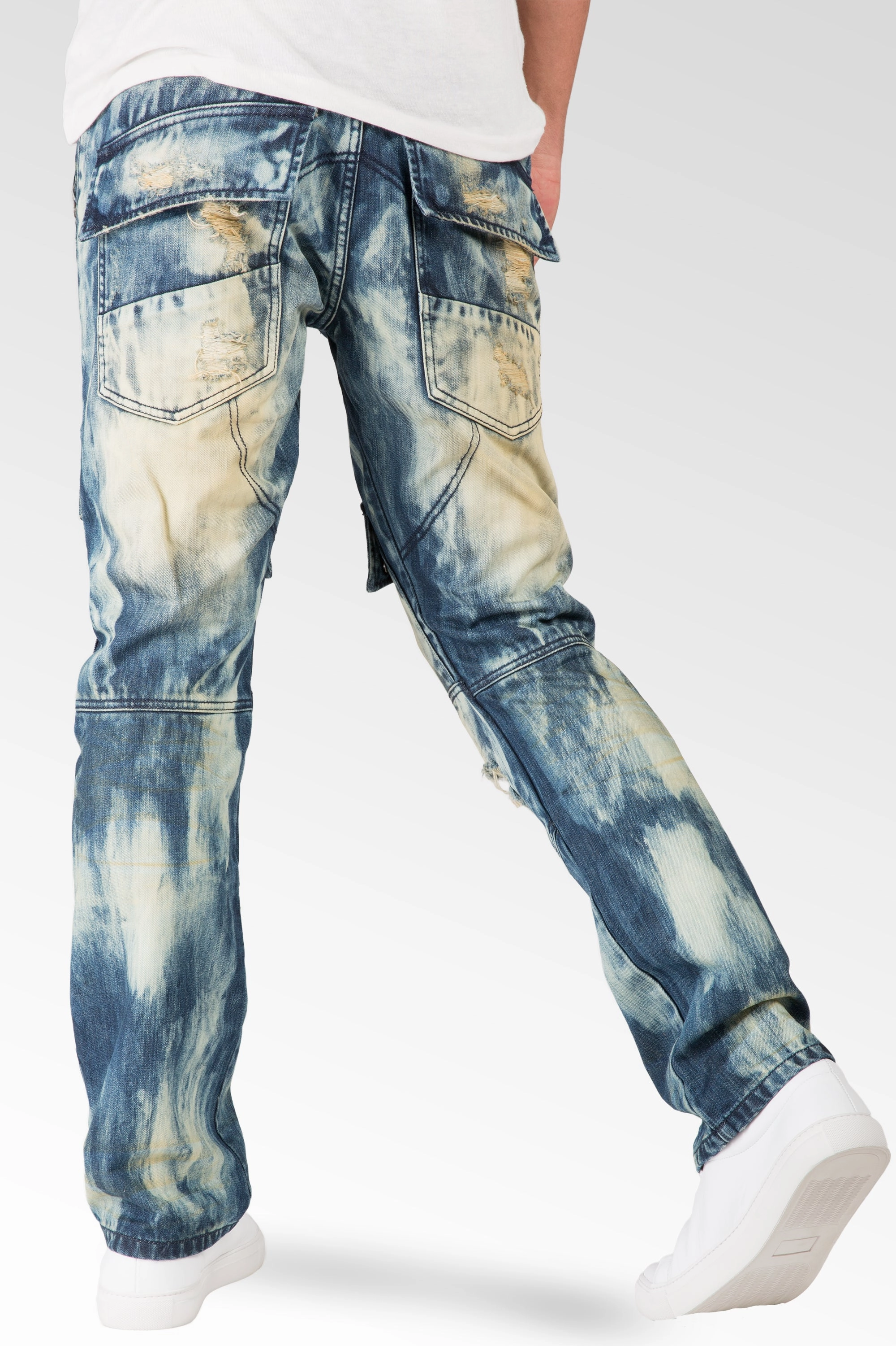 Slim Straight Premium Denim Tainted Front Cargo Pocket Jeans Ripped Mended SustainableProduction