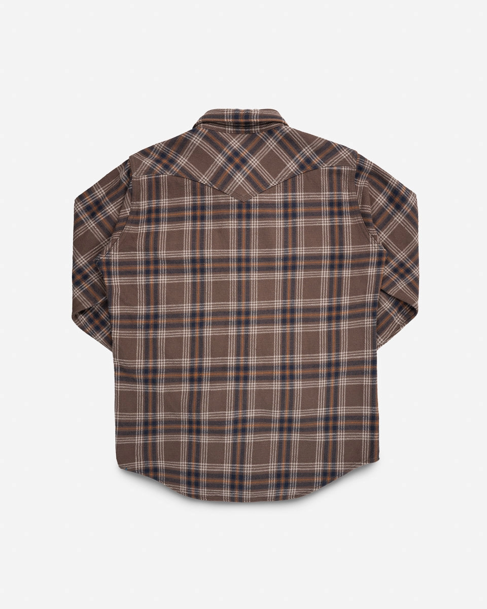 hypoallergenic material Plane Mood Slubby Heavy Flannel Check Western Shirt - Brown