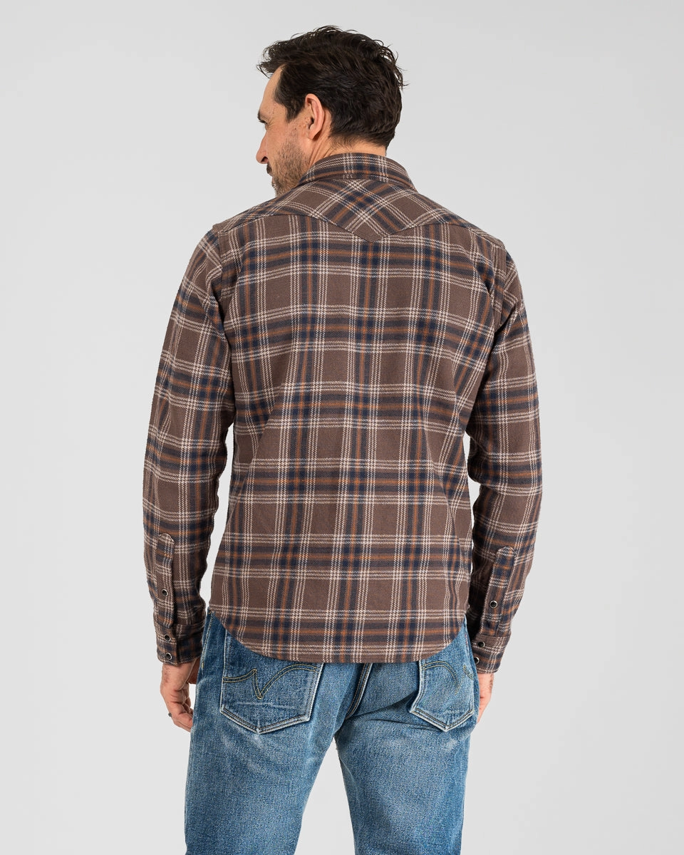 Slubby Heavy Flannel Check Western Shirt - Brown EcoFriendlyMaterial AntibacterialMaterial