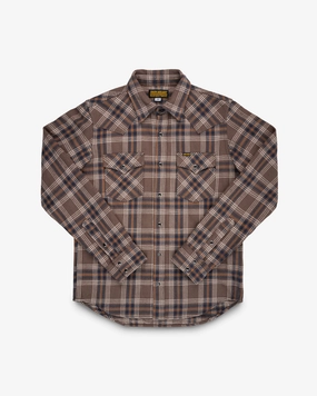 Slubby Heavy Flannel Check Western Shirt - Brown Calm Tone
