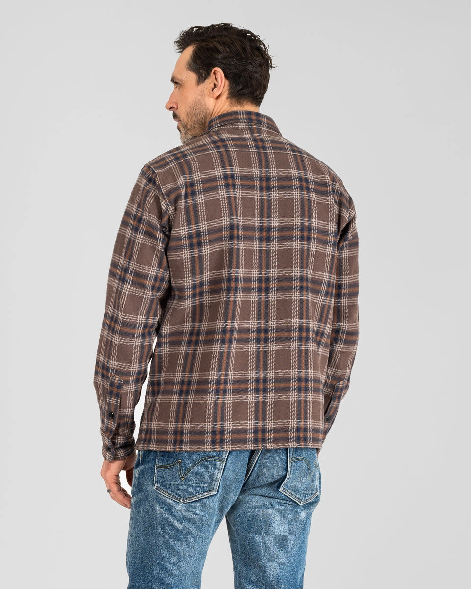 Slubby Heavy Flannel Check Work Overshirt - Brown Classic Mode