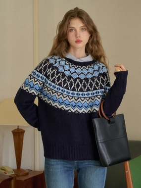 Estella Round Neck Fair Isle Sweater TactileStitching