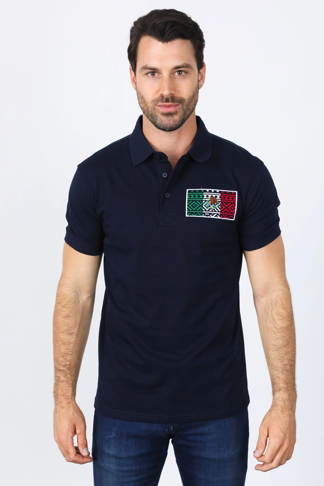 Flexible Comfort Mens Modern Fit Stretch MEXICO Embroidery Polo