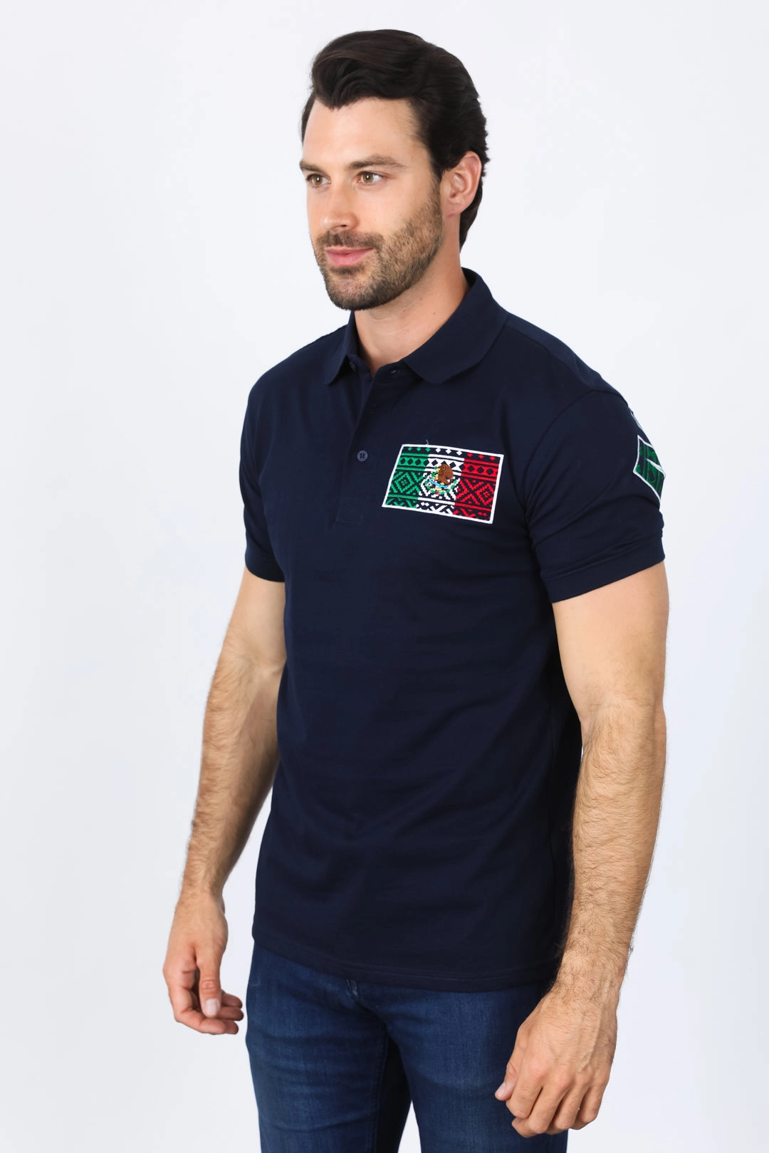 Mens Modern Fit Stretch MEXICO Embroidery Polo Cozy Fit Timeless Appeal