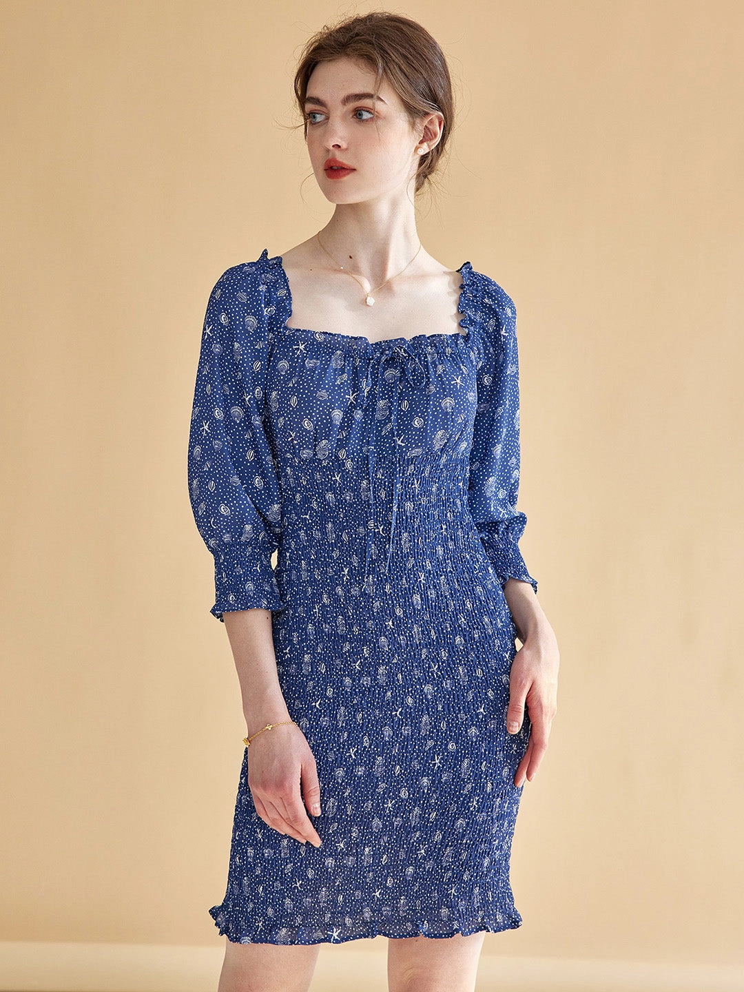 Storm Core New Yorker ??Final Sale??Estelle Classic Square Neck Shell Print Dress