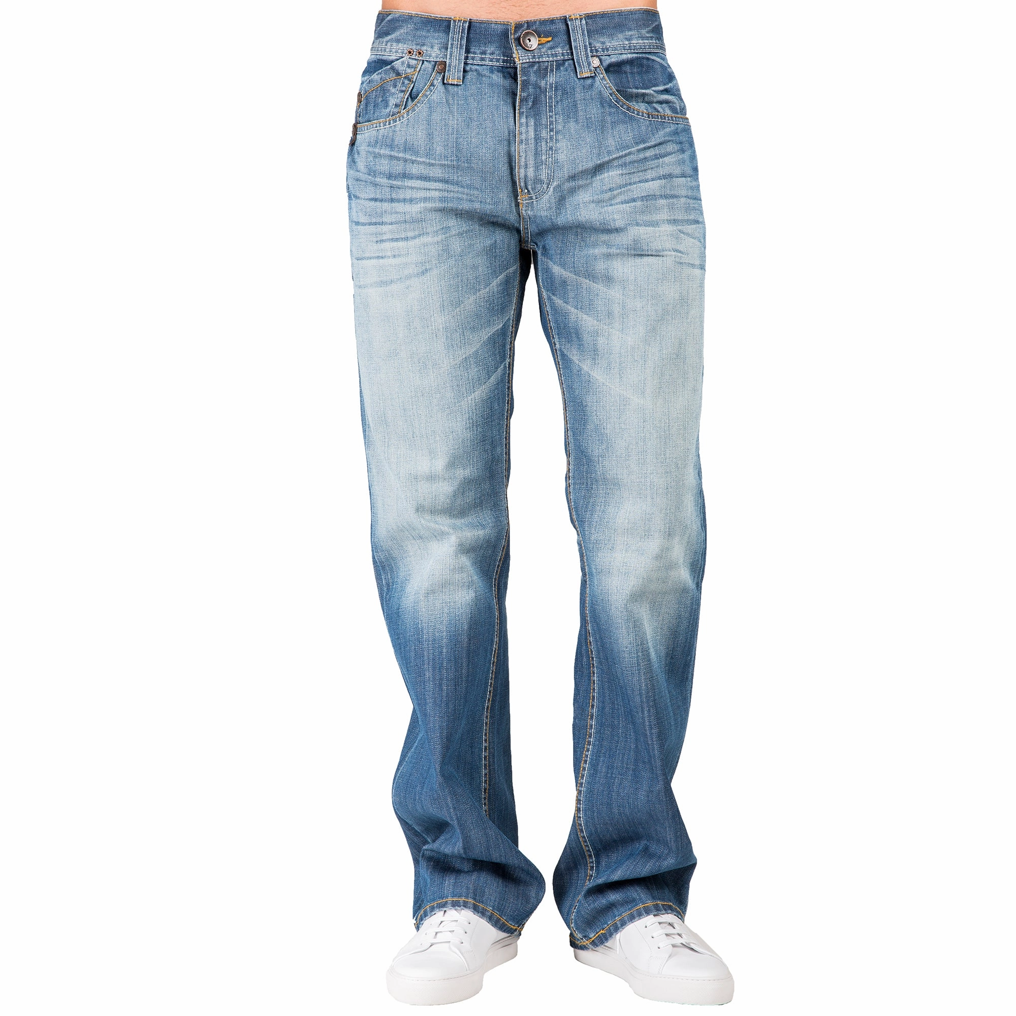 Country Core Breathable knit Midrise Relaxed Bootcut Blue Boy Wash Premium Denim Jeans Whiskering Hand Sanded