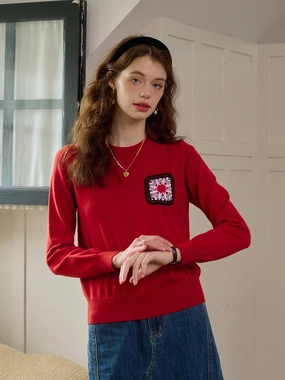 DoubleStitched FadeResistant Dye ??Final Sale??Cadence Ribbed Round Neck Contrasting Embroidery Sweater