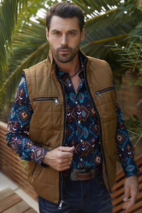 Men's Quilted Fur Lined Vest - Camel Durable Color Retention Temperature Regulating Tech