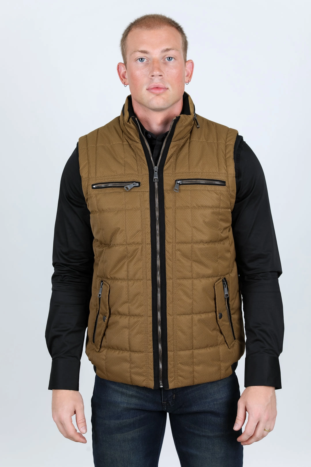 Travel Functional Wear Comfort Focused Design Men's Quilted Fur Lined Vest - Camel