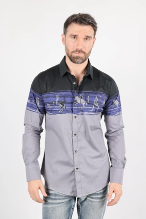 Men's Modern Fit Cotton Stretch Rodeo Panoramic Print Shirt Linen blend