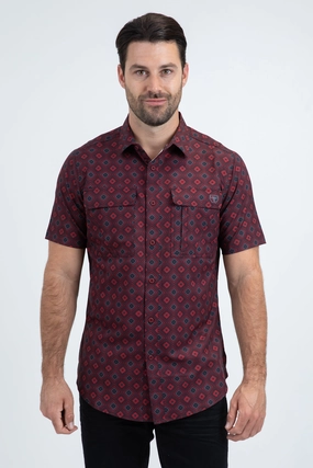 Structured Shoulder Support Mens Performance Classic Fit Short Sleeve Red Shirt