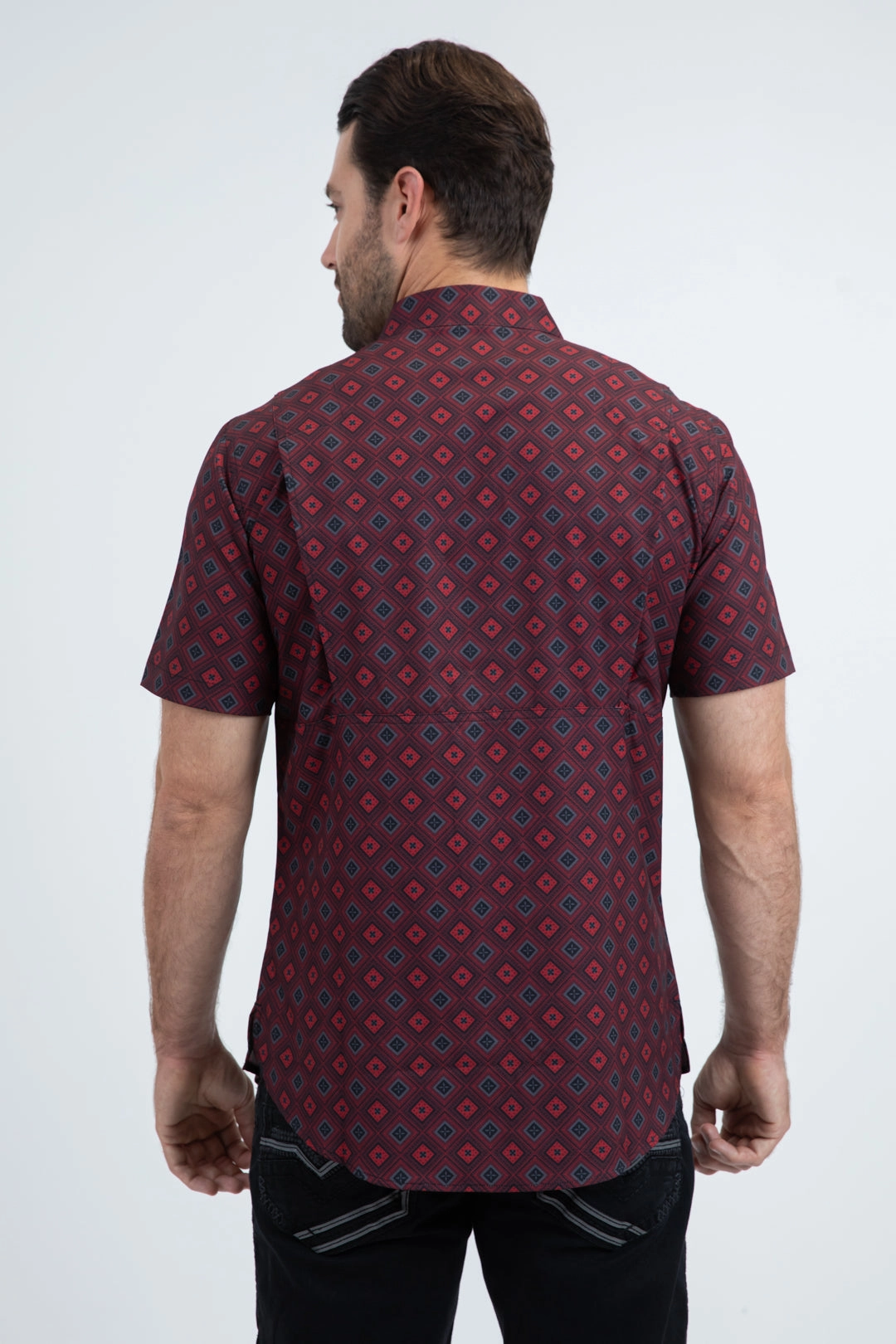 Bold Pattern Mens Performance Classic Fit Short Sleeve Red Shirt