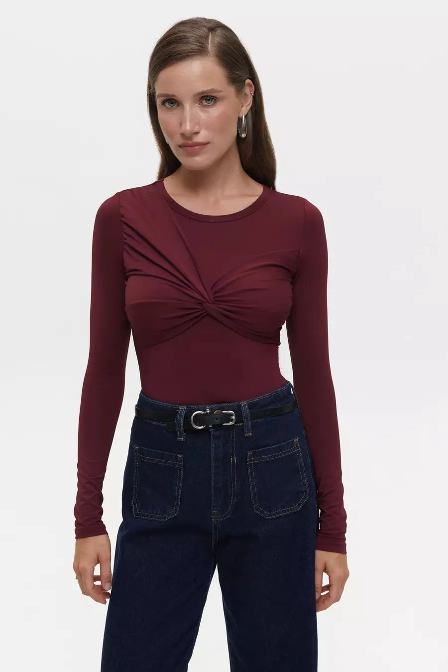 Chilly Wear Relaxed Layers Red Draped Bodysuit