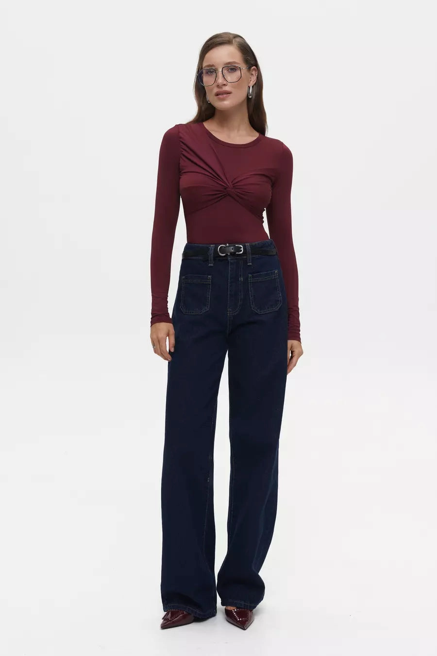 Slim Stretch Red Draped Bodysuit