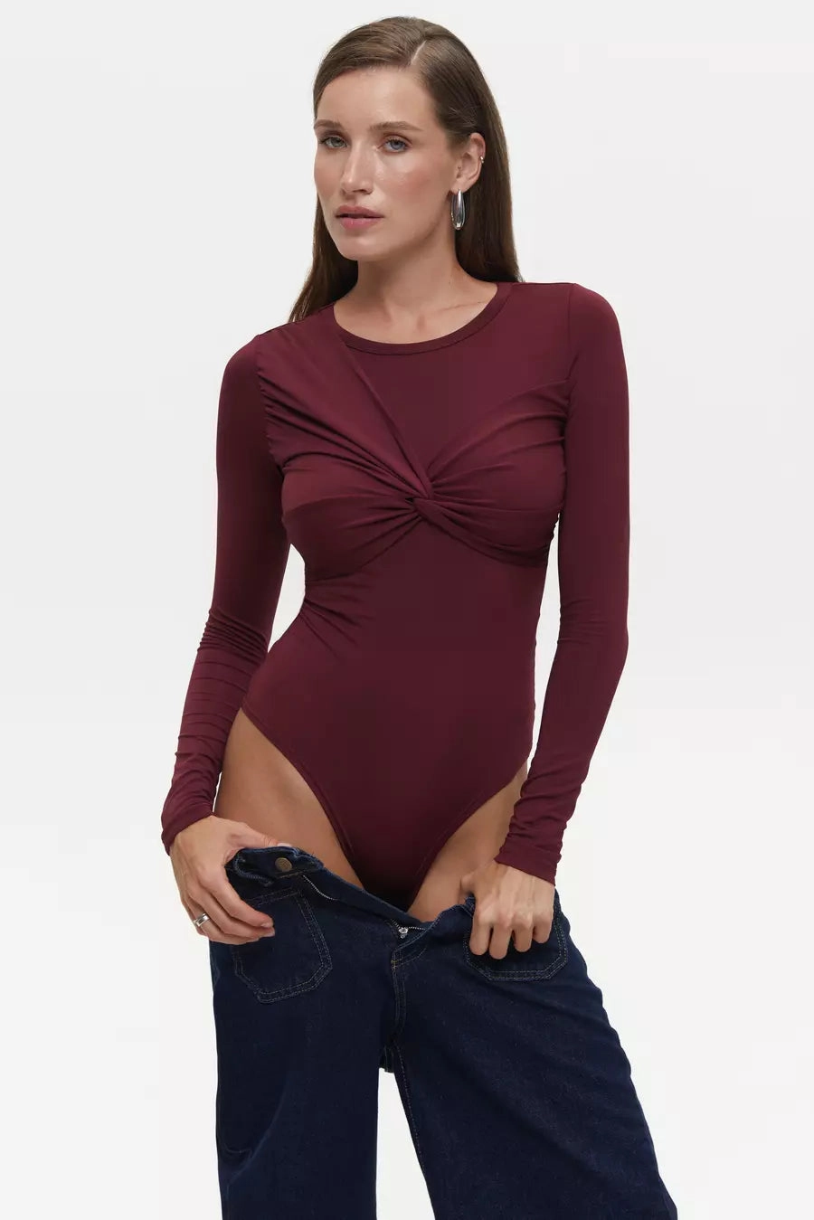 QuickDry Material Red Draped Bodysuit