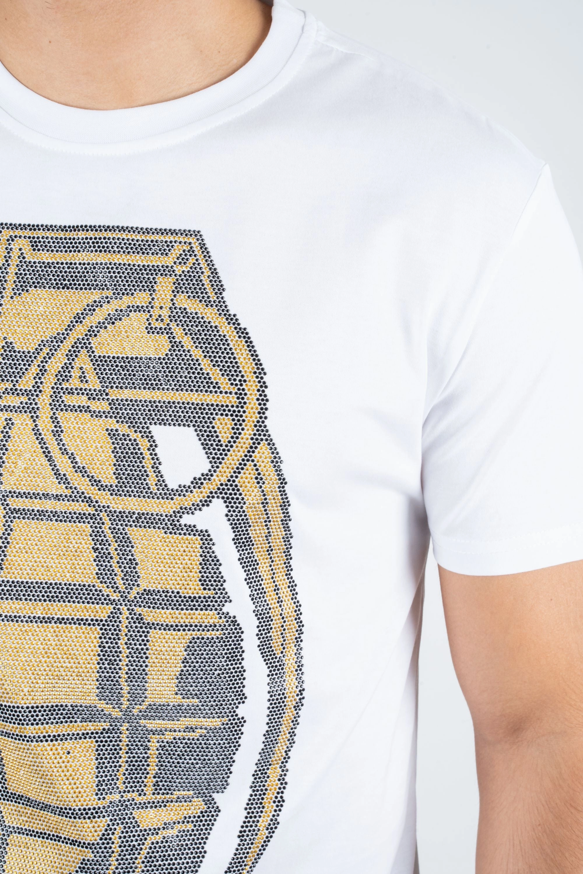 Bold Comfort Casual Day Wear Men's Cotton White Rhinestone T-shirt