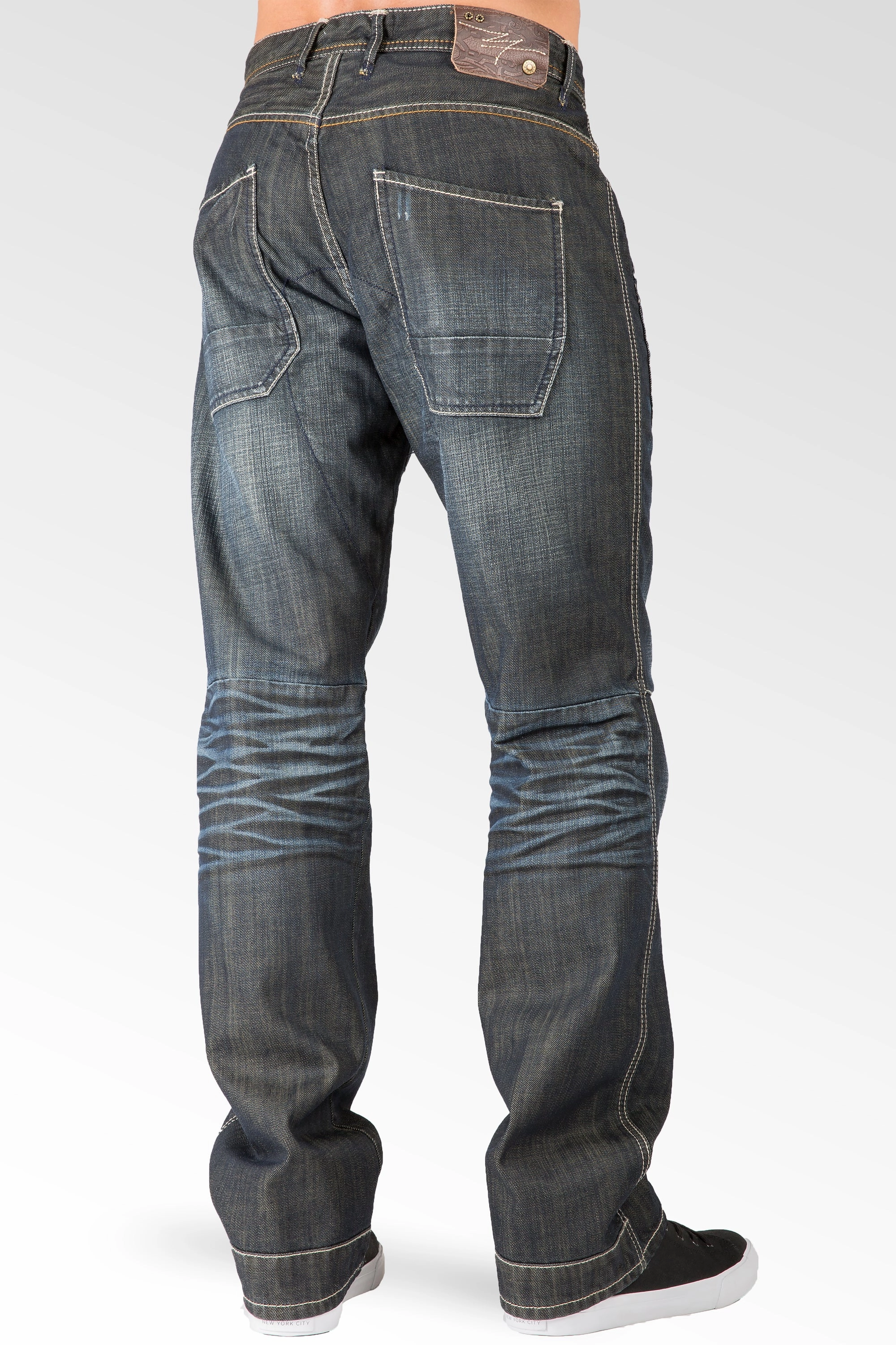 Relaxed Straight Dark Wrinkle Wash Ripped & Repaired Premium Denim Jeans Basic Wardrobe AntiPillingTechnology