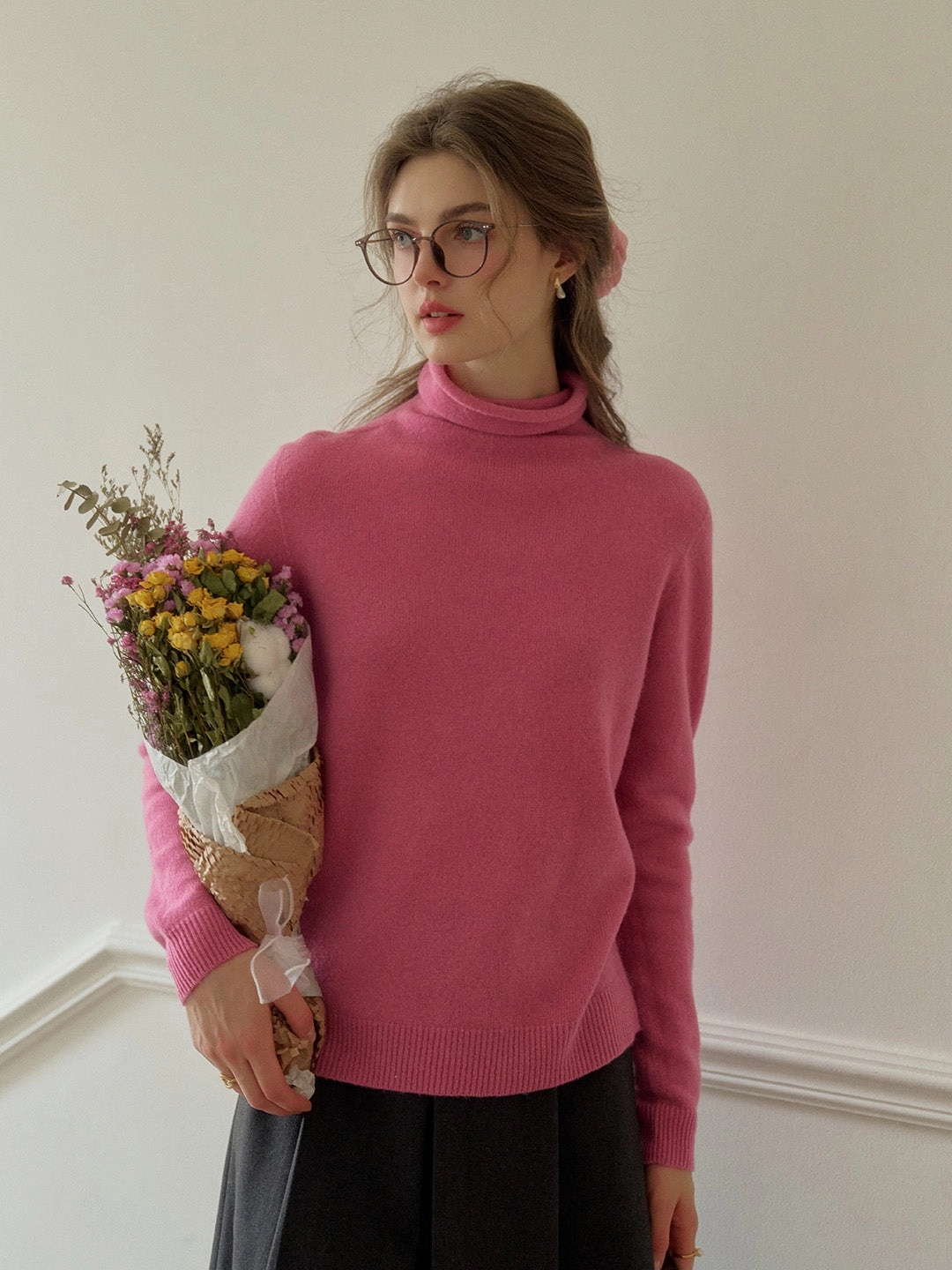 Solana Basic Versatile Turtleneck 100% Wool Sweater - Pink Sustainable Base