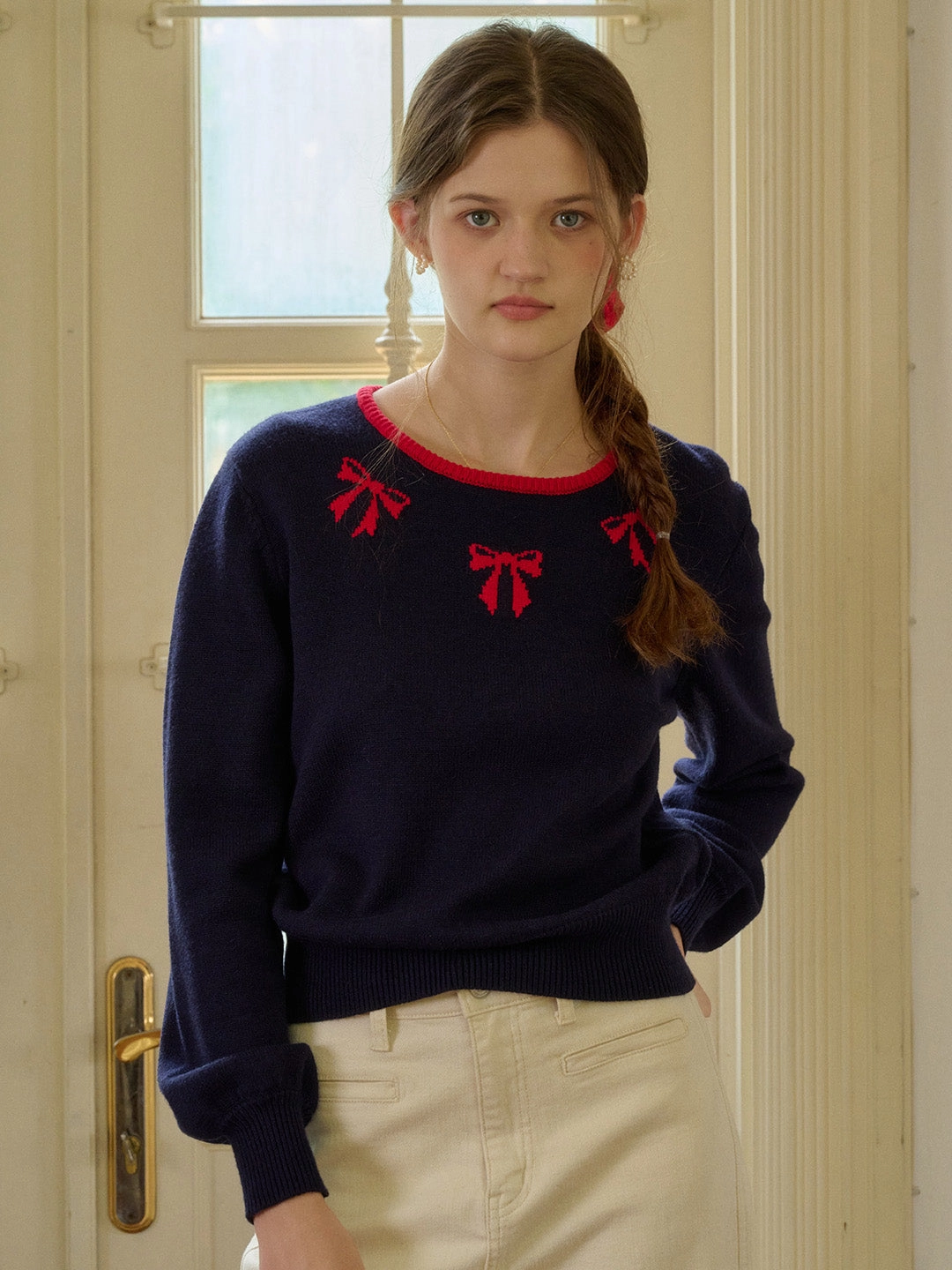 Street Style ??Final Sale??Hilary Round Neck Bowknot Pullover Sweater