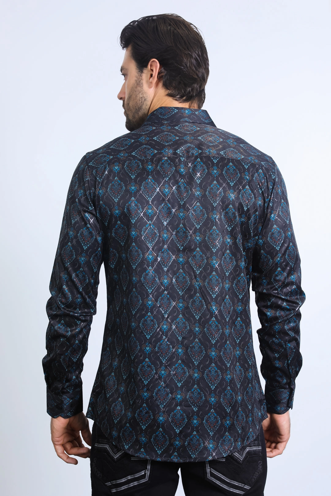 Mens Modern Fit Stretch Foil Fashion Black/Black Shirt Hiking Gear