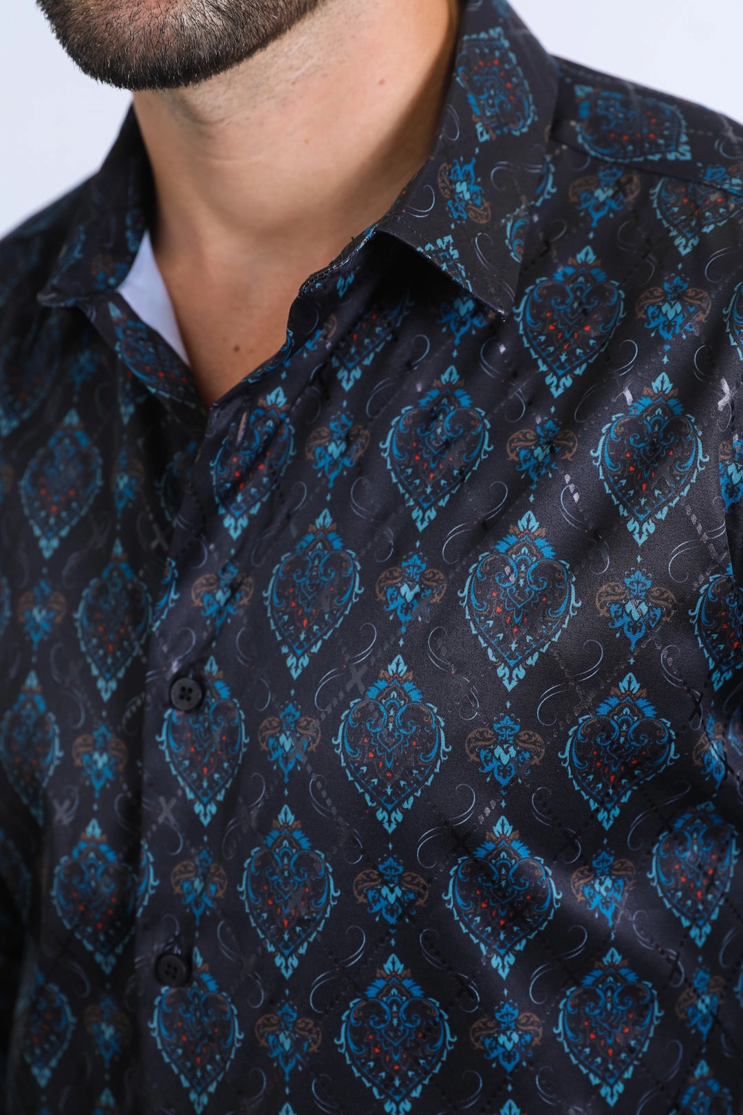 Unisex Design Mens Modern Fit Stretch Foil Fashion Black/Black Shirt