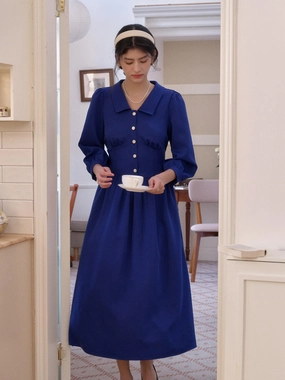 Energy Mood Cozy Pajama Pants Stevie Turn-Down Collar Blue Dress