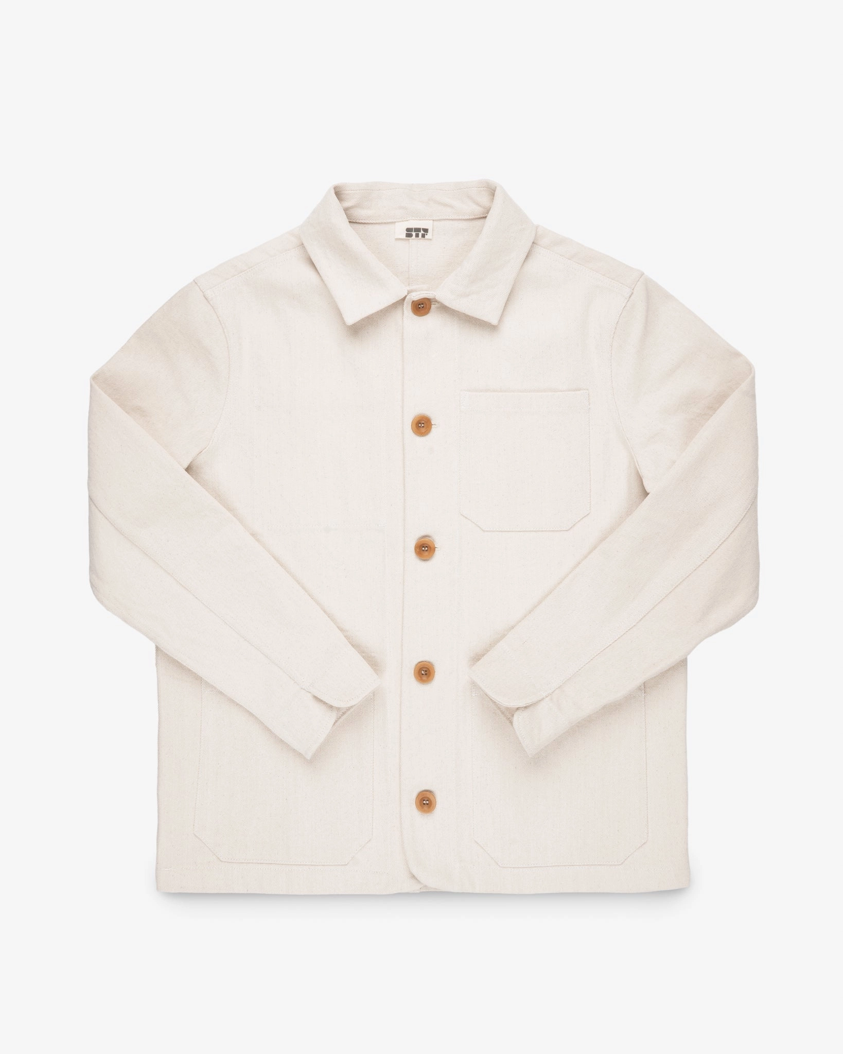 STF 11.5oz Undyed Bull Denim Chore Jacket - Ecru WindResistant Coating Crisp Air Piece