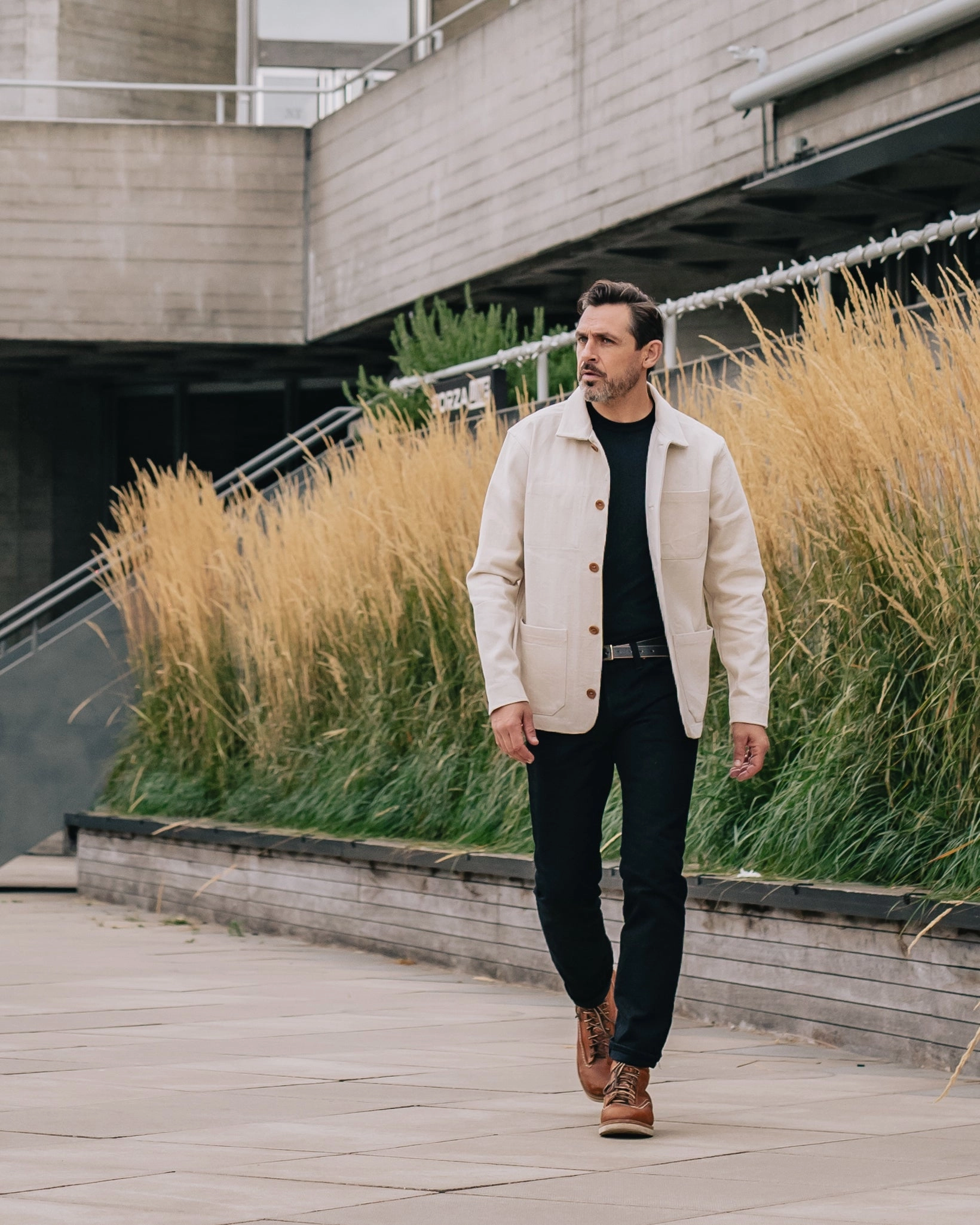 Quilted Interior STF 11.5oz Undyed Bull Denim Chore Jacket - Ecru