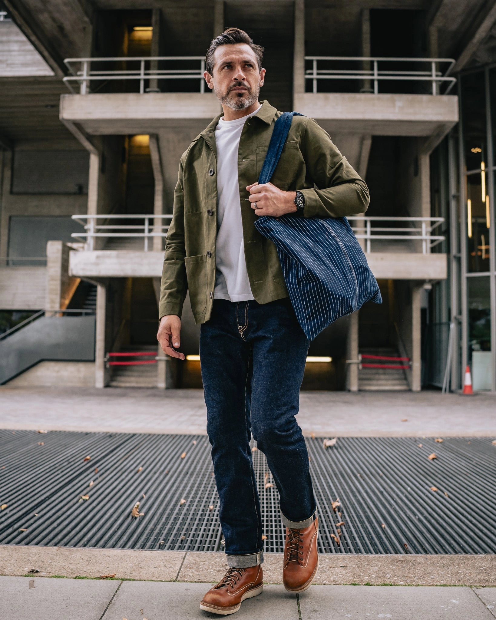 STF 8oz Brushed Twill Chore Jacket - Olive Zip Pockets Taped Edges