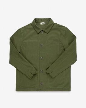STF 8oz Brushed Twill Chore Jacket - Olive Cozy Hood Detail