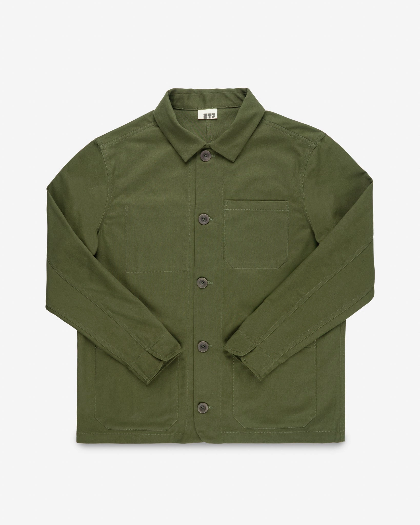 STF 8oz Brushed Twill Chore Jacket - Olive Cozy Hood Detail