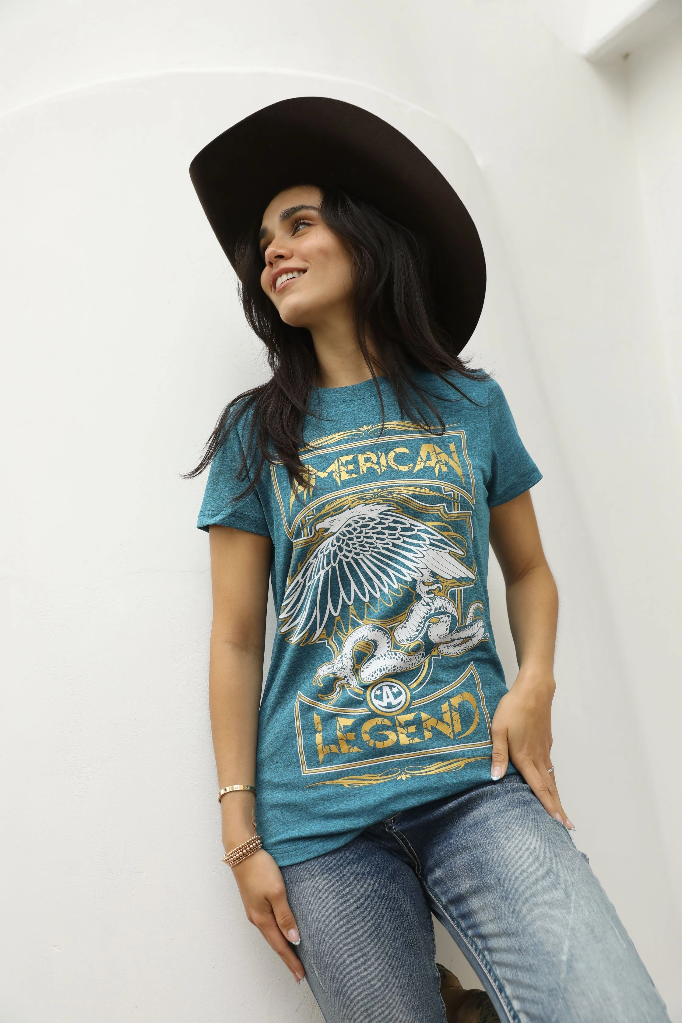 BreathableMaterial Essential Wear Women's Cotton American Legend Graphic Print Blue T-shirt